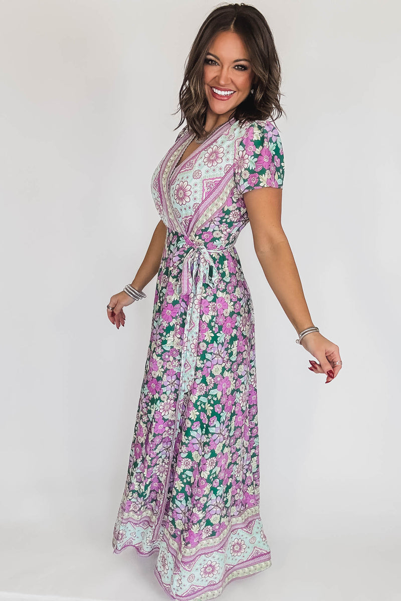 Floral Mint And Lavender Maxi Dress
