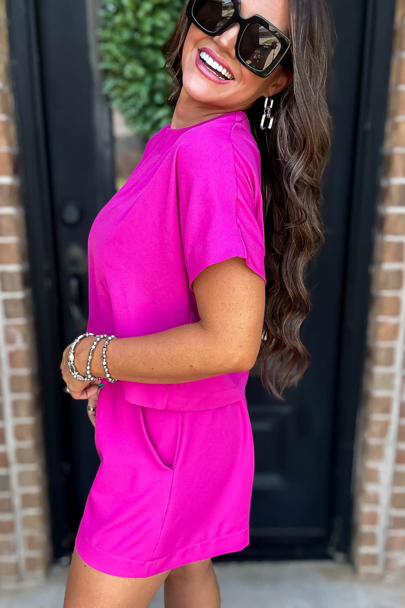 Everyday Radiance Solid Magenta Short Sleeve Top