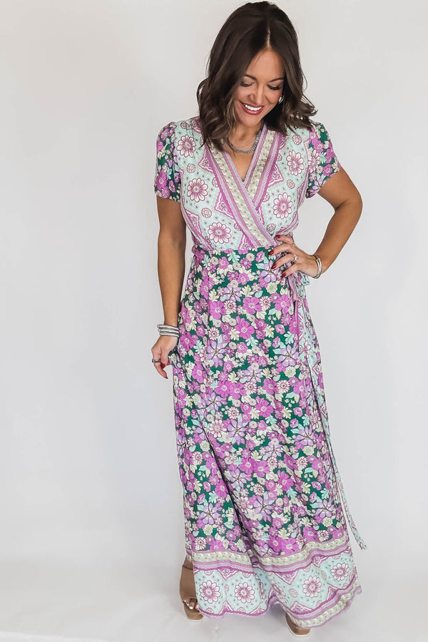 Floral Mint And Lavender Maxi Dress
