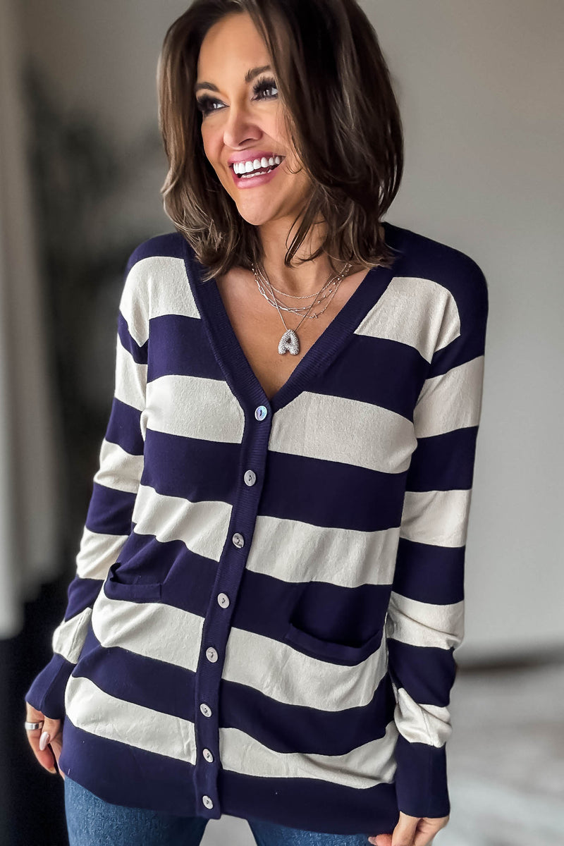 Navy Colorblock Stripe Cardigan