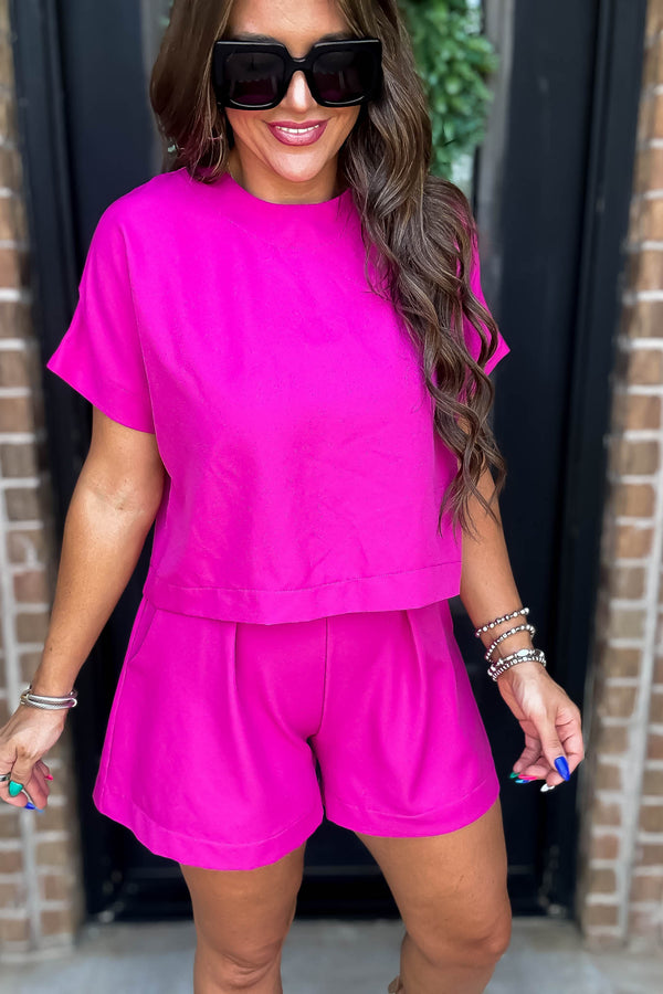 Everyday Radiance Solid Magenta Short Sleeve Top