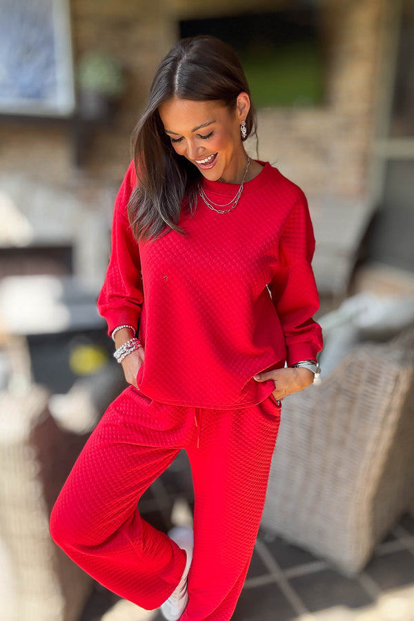 Red Embossing Textured Loungewear Joggers