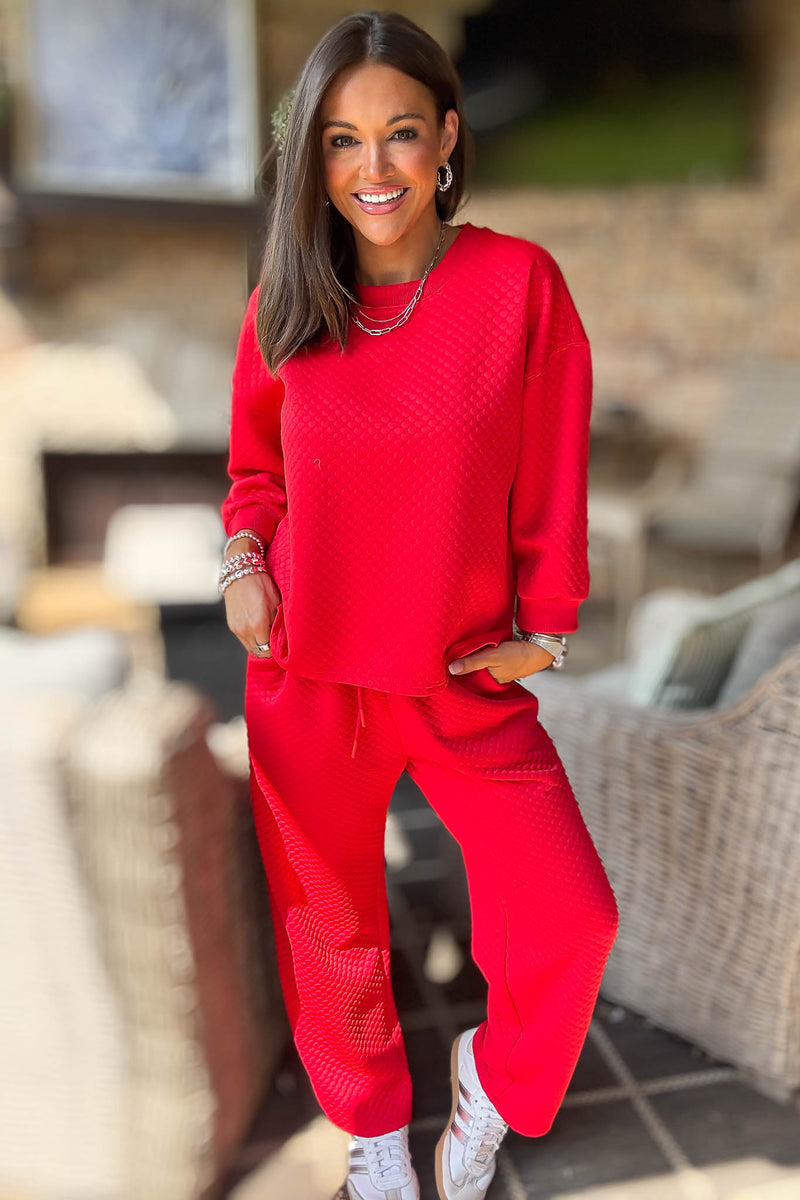 Red Embossing Textured Loungewear Joggers