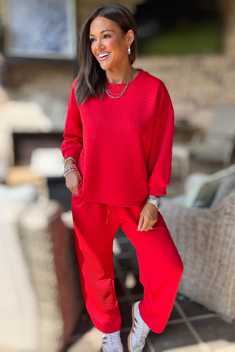 Red Embossing Textured Loungewear Joggers