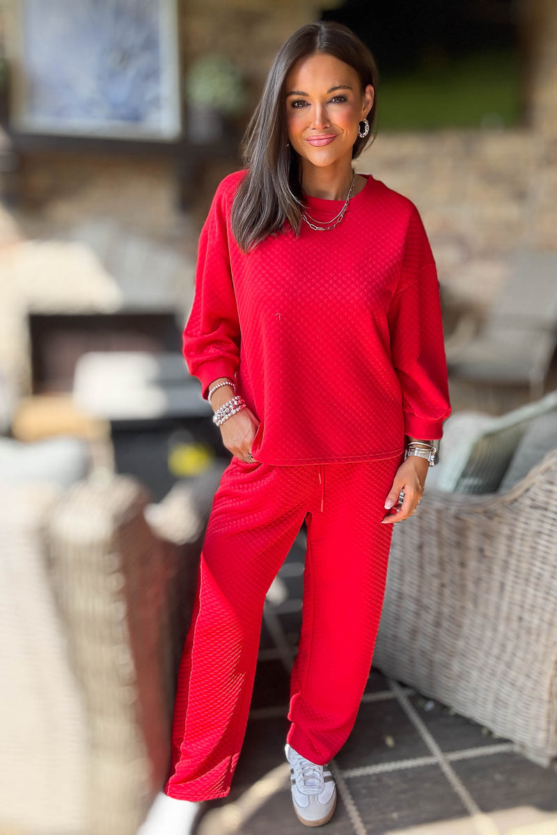 Red Embossing Textured Loungewear Joggers