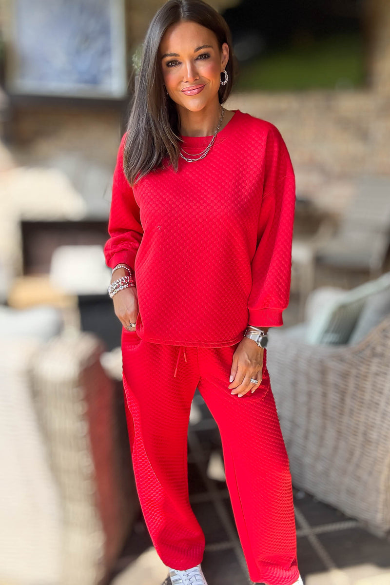 Red Embossing Textured Loungewear Joggers
