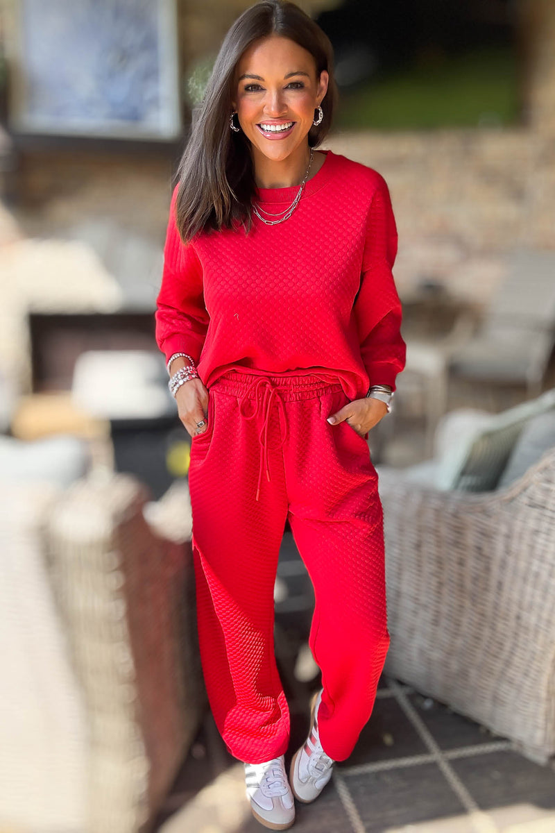 Red Embossing Textured Loungewear Joggers