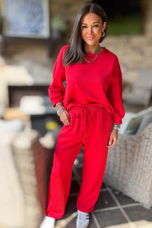 Red Embossing Textured Loungewear Joggers
