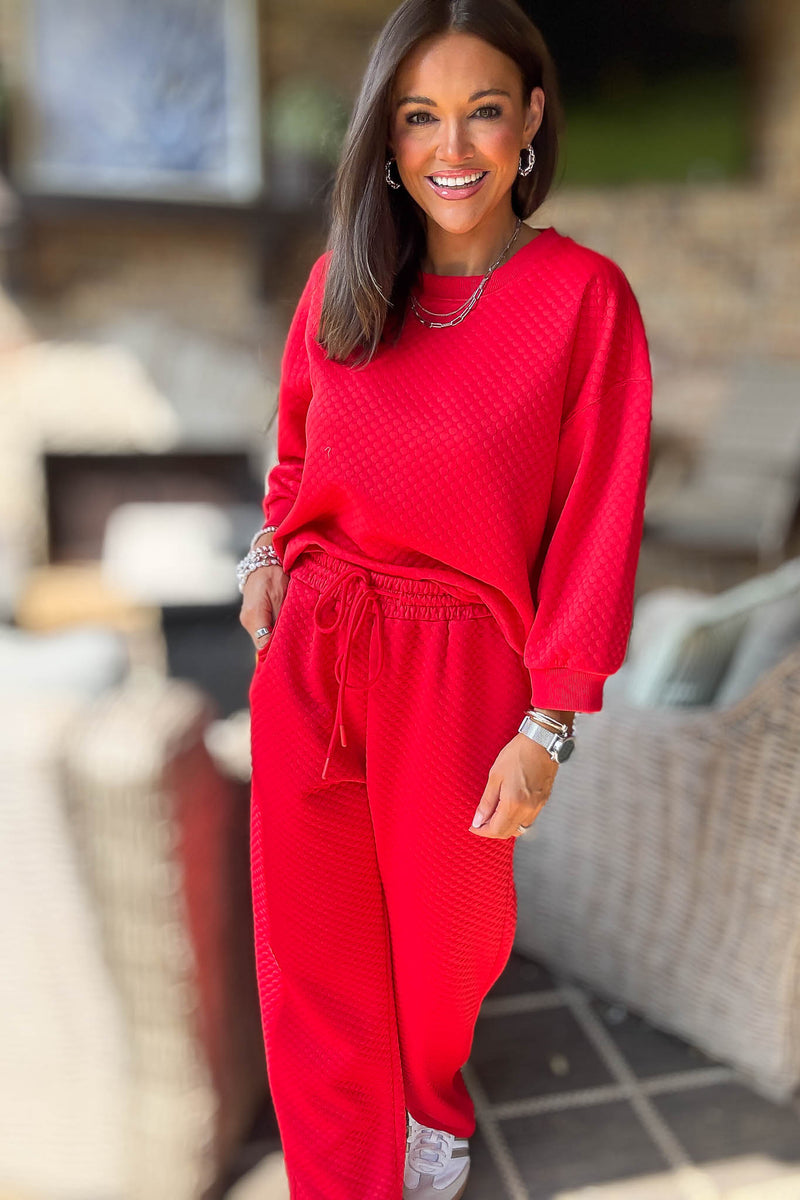Red Embossing Textured Loungewear Joggers