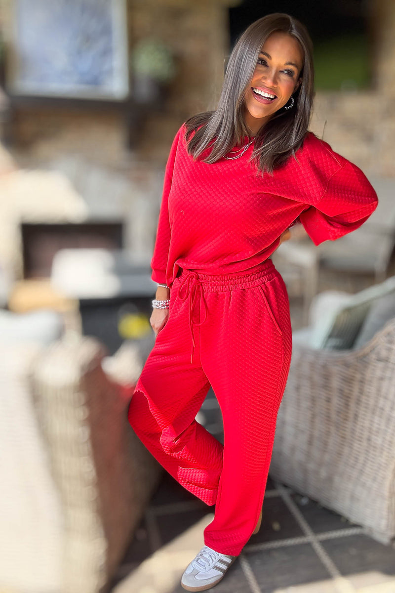 Red Embossing Textured Loungewear Joggers