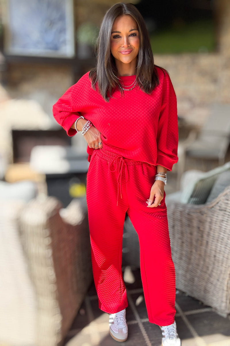 Red Embossing Textured Loungewear Joggers