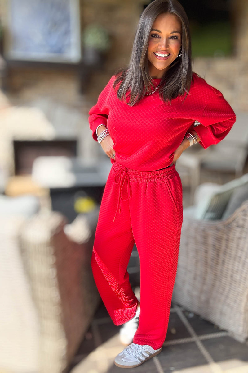 Red Embossing Textured Loungewear Joggers
