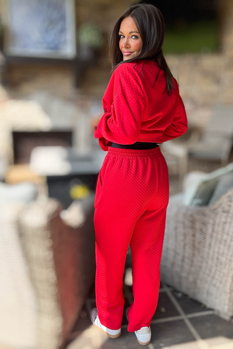 Red Embossing Textured Loungewear Joggers