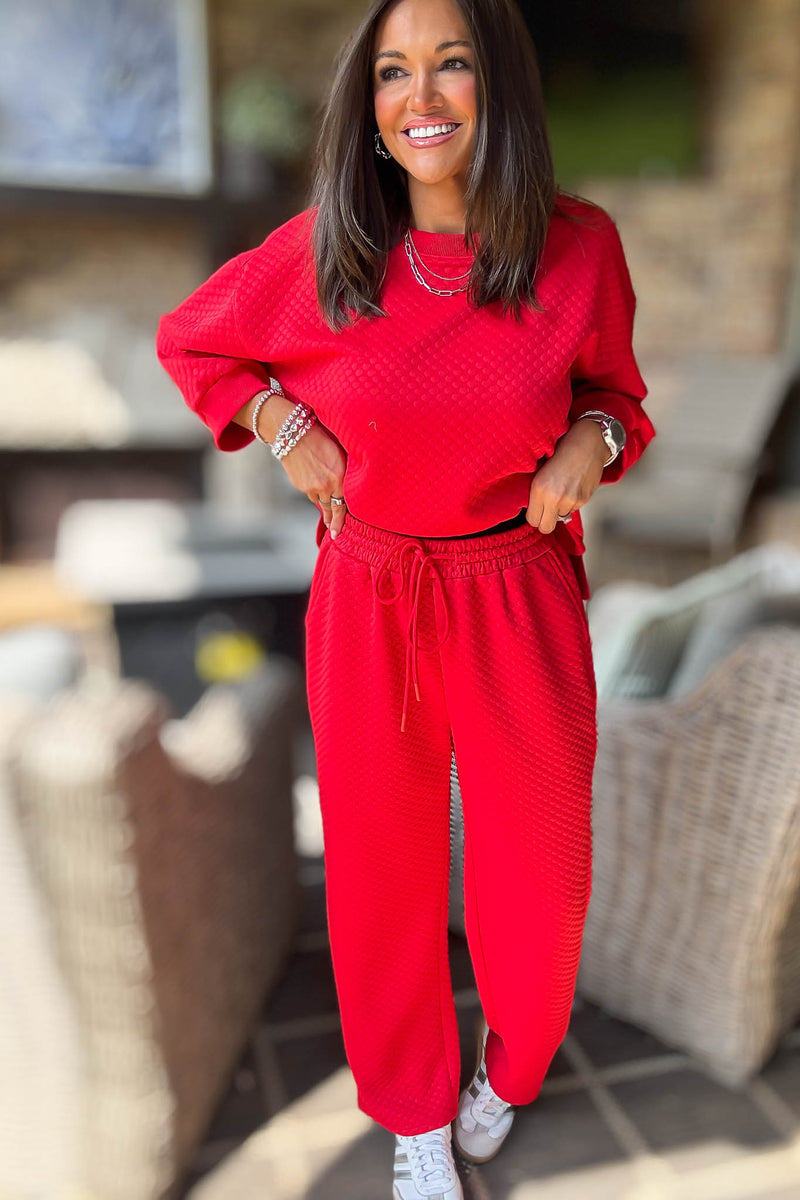 Red Embossing Textured Loungewear Joggers