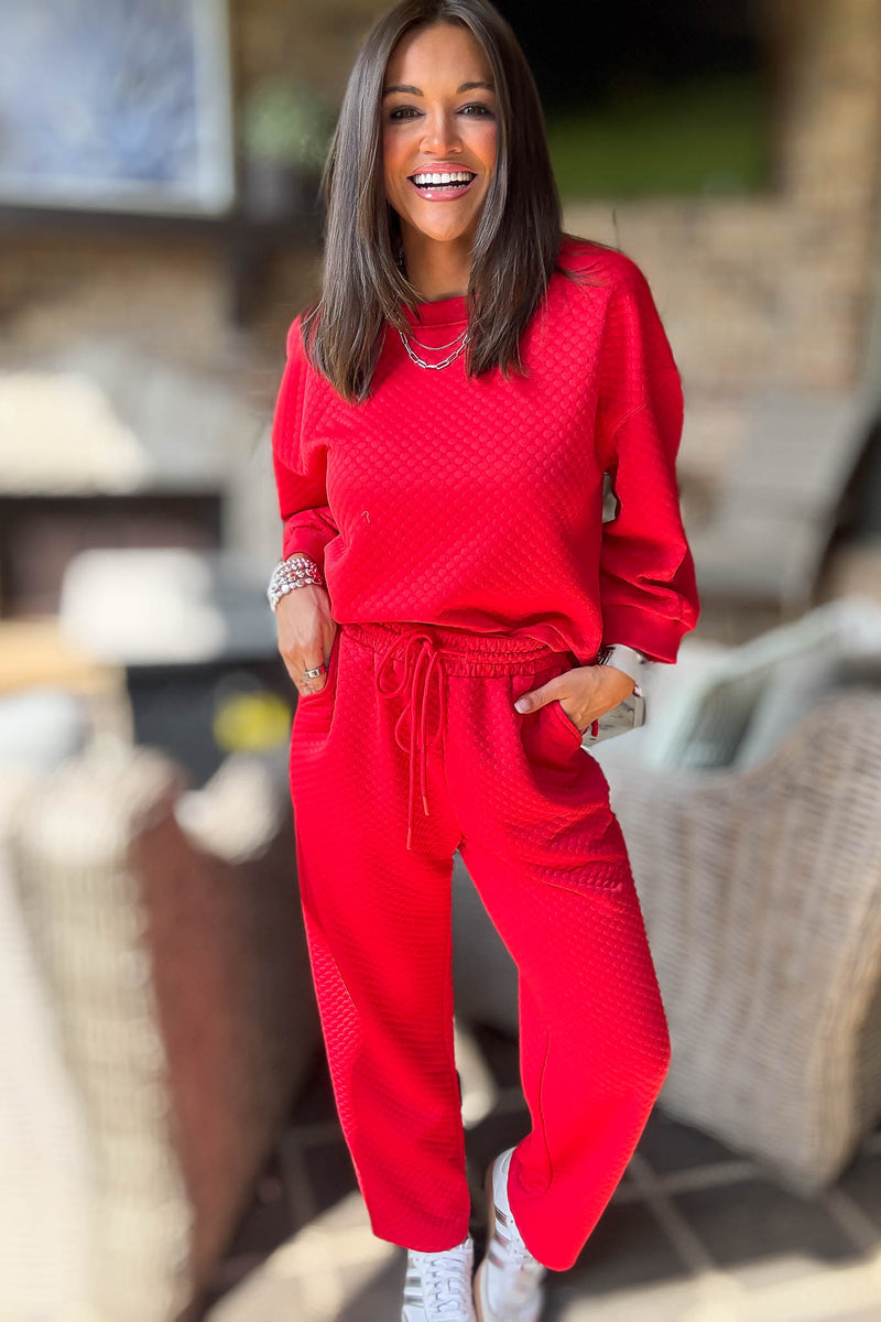 Red Embossing Textured Loungewear Joggers