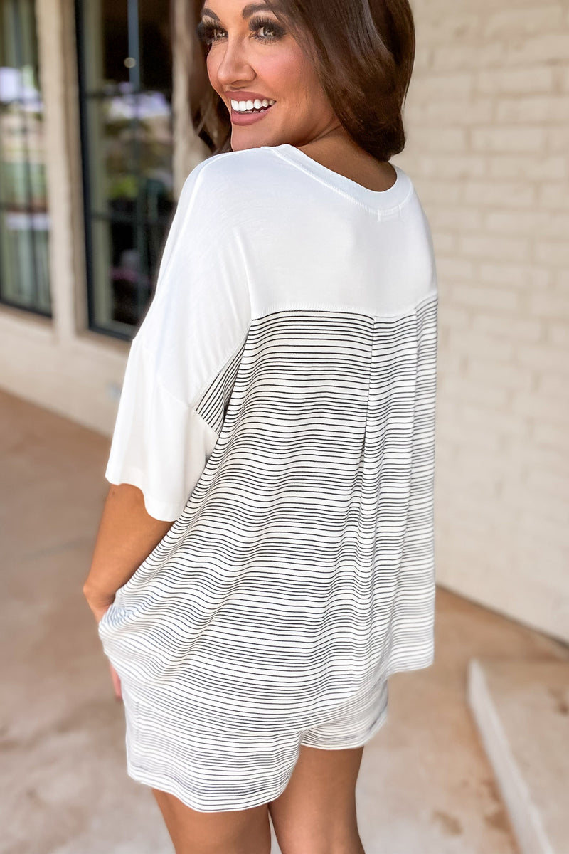 Sunny Day Contrast Striped French Terry Knit Top