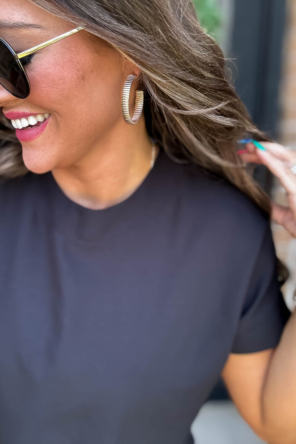 Metal Gold Metal Open Textured Hoop Earrings