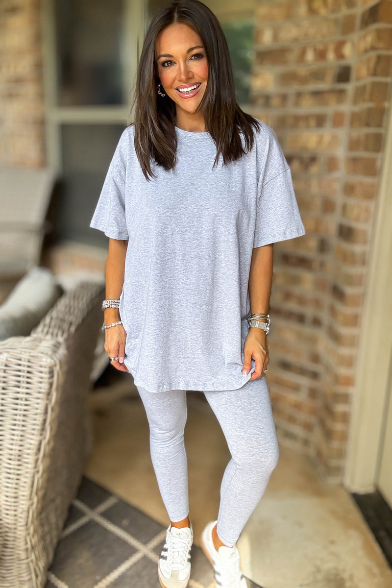 Heather Grey Cotton Round Neck Top & Legging Set