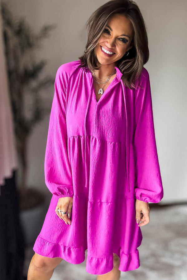 Magenta Tie Tiered Dress
