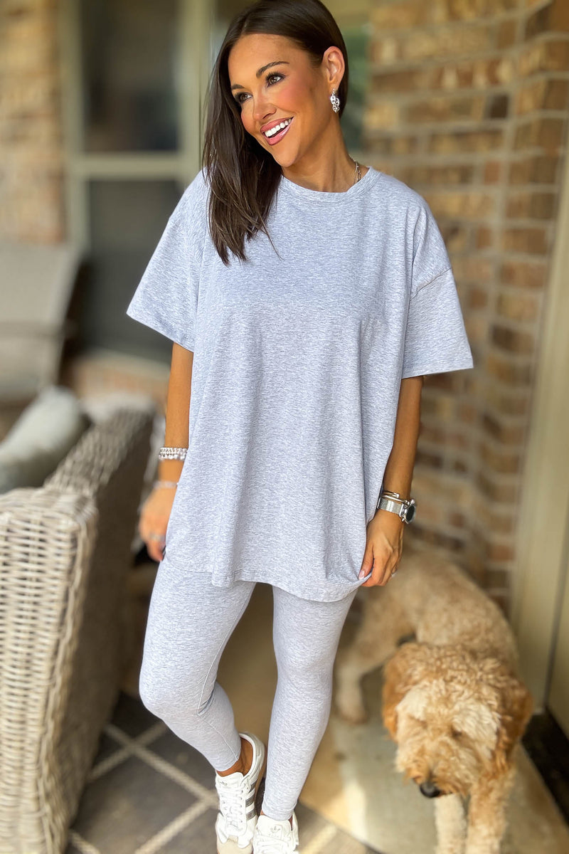 Heather Grey Cotton Round Neck Top & Legging Set