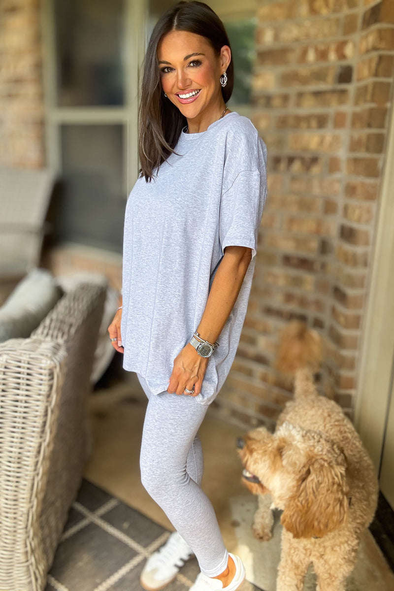 Heather Grey Cotton Round Neck Top & Legging Set