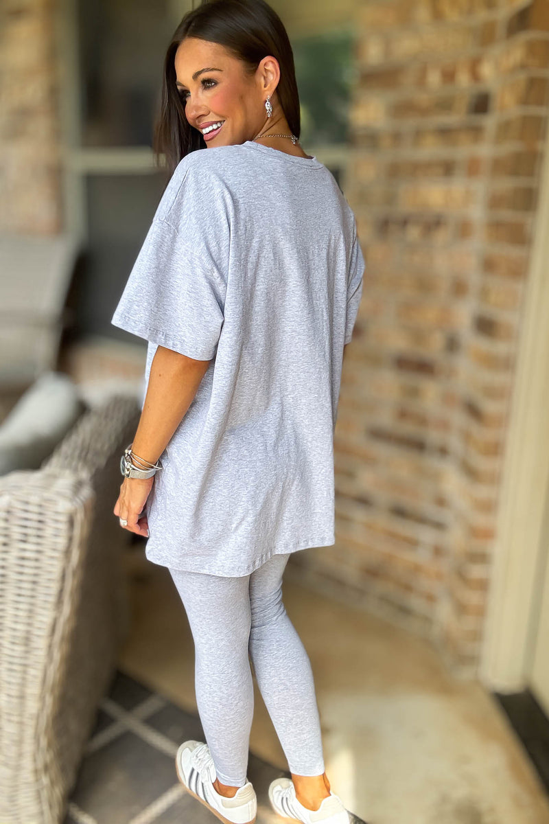 Heather Grey Cotton Round Neck Top & Legging Set