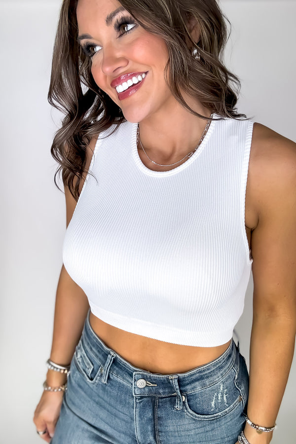 Ultra Soft Essential White Ribbed Seamless Crop Tank