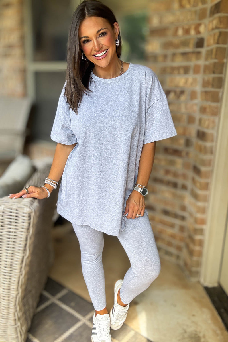 Heather Grey Cotton Round Neck Top & Legging Set