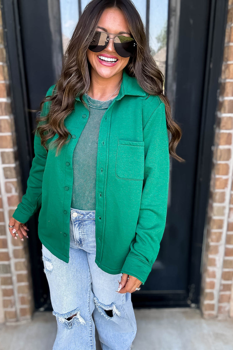 Button Up Green Fleece Shirt Jacket