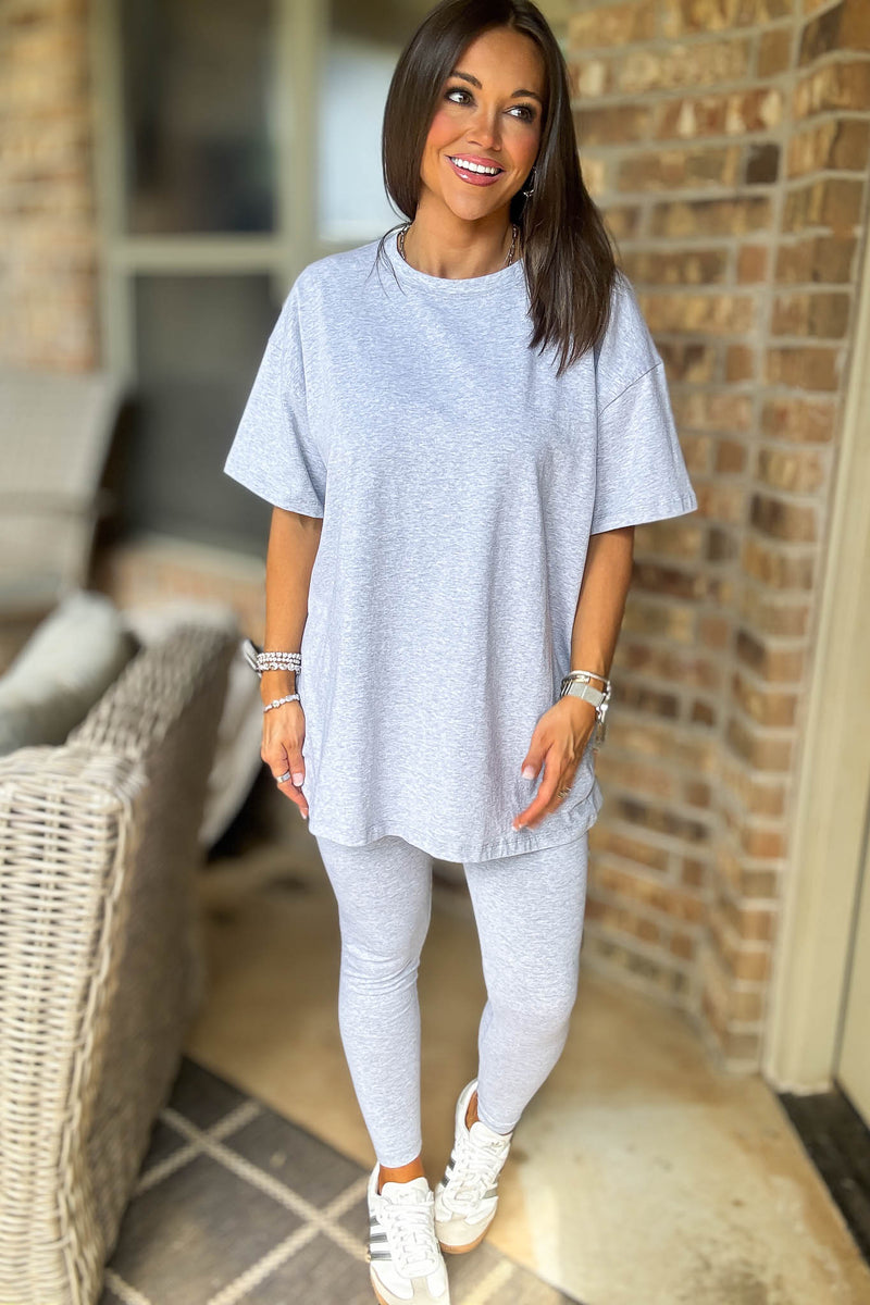 Heather Grey Cotton Round Neck Top & Legging Set