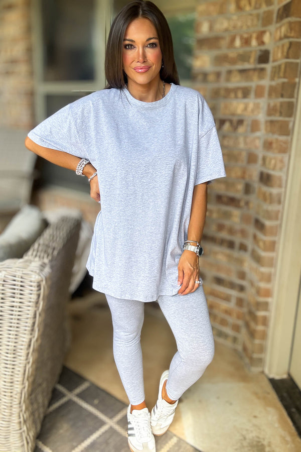Heather Grey Cotton Round Neck Top & Legging Set