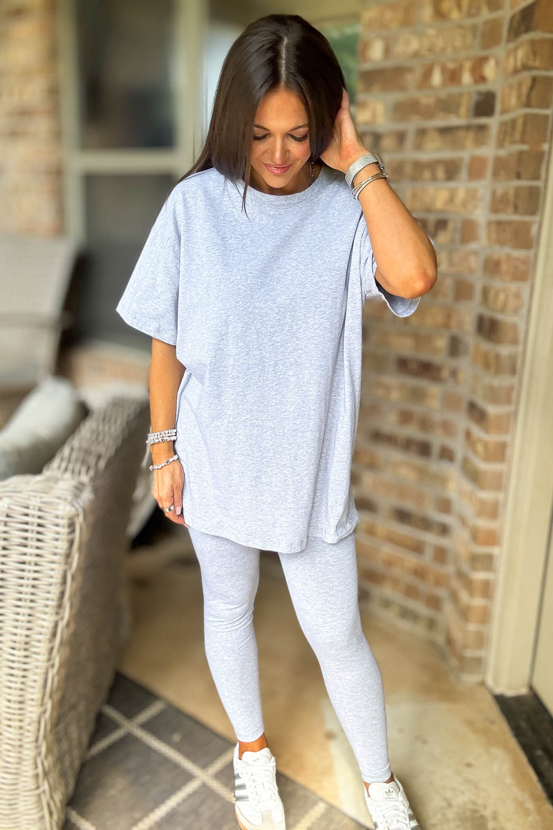 Heather Grey Cotton Round Neck Top & Legging Set