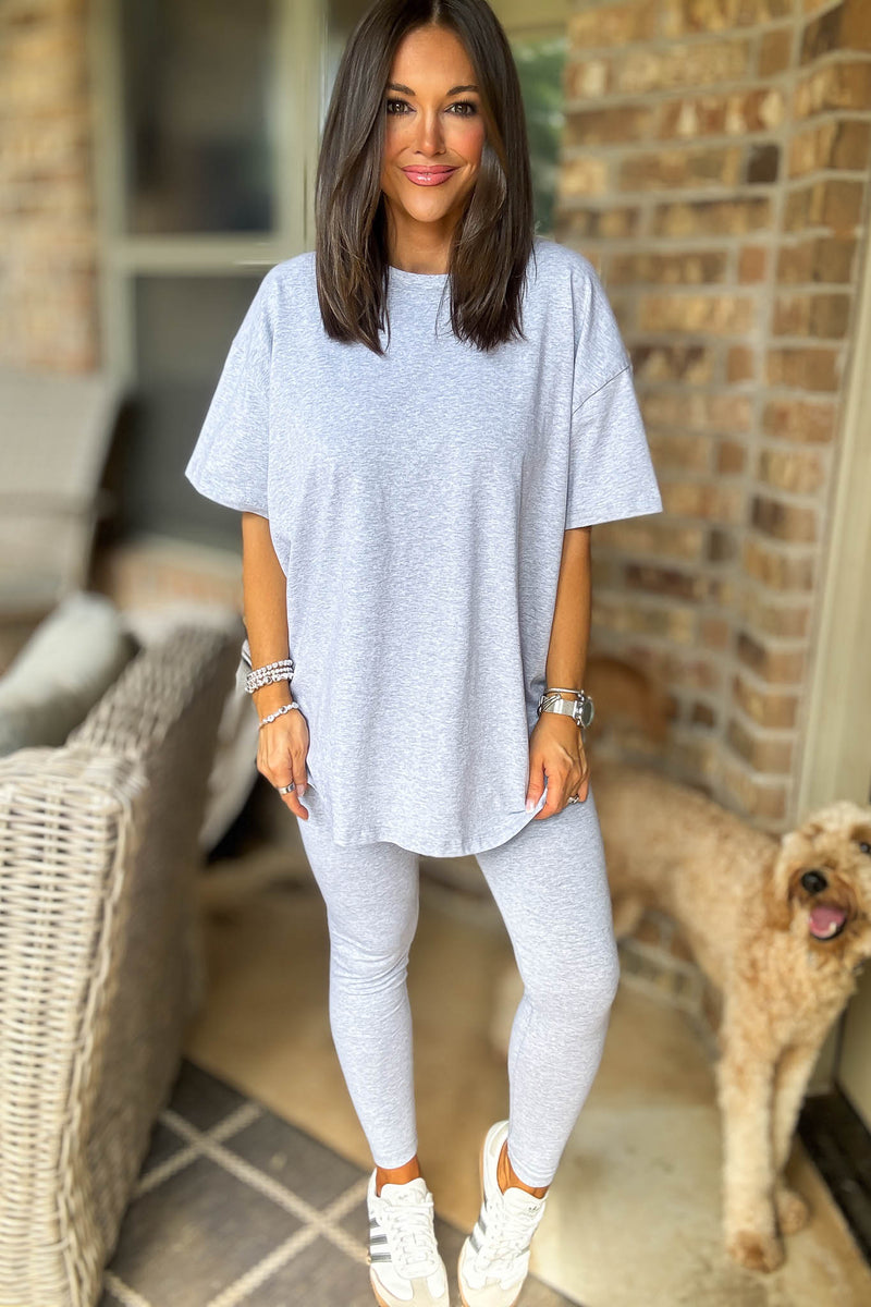 Heather Grey Cotton Round Neck Top & Legging Set