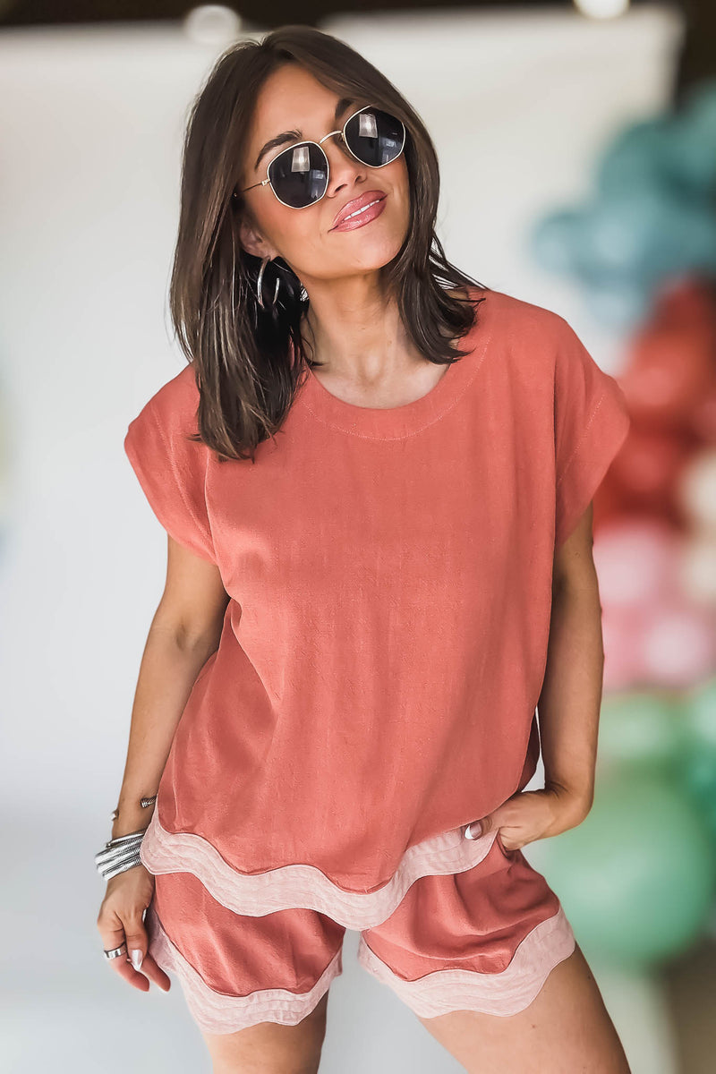Colorblocked Top with Scalloped Hemline Top