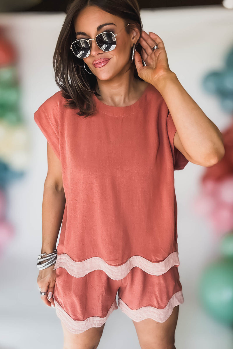 Colorblocked Top with Scalloped Hemline Top