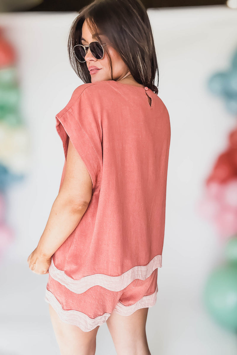 Colorblocked Top with Scalloped Hemline Top