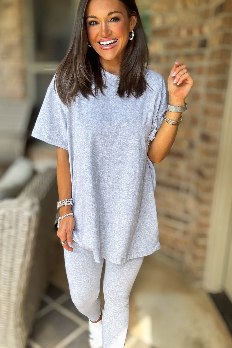 Heather Grey Cotton Round Neck Top & Legging Set