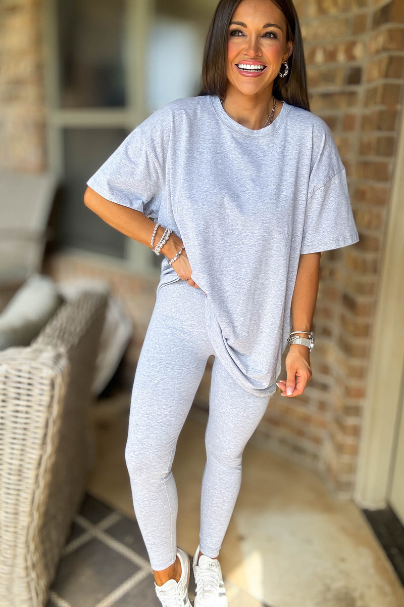 Heather Grey Cotton Round Neck Top & Legging Set