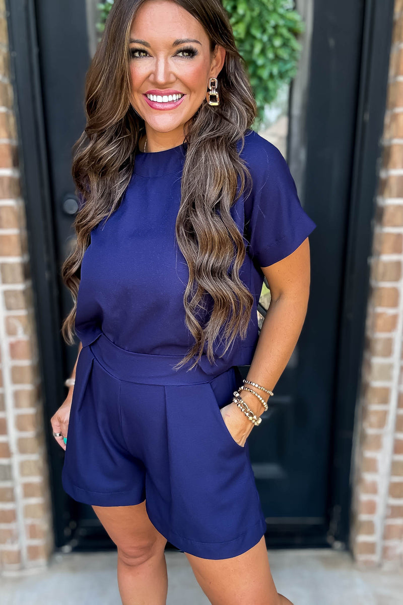Everyday Radiance Solid Navy Short Sleeve Top