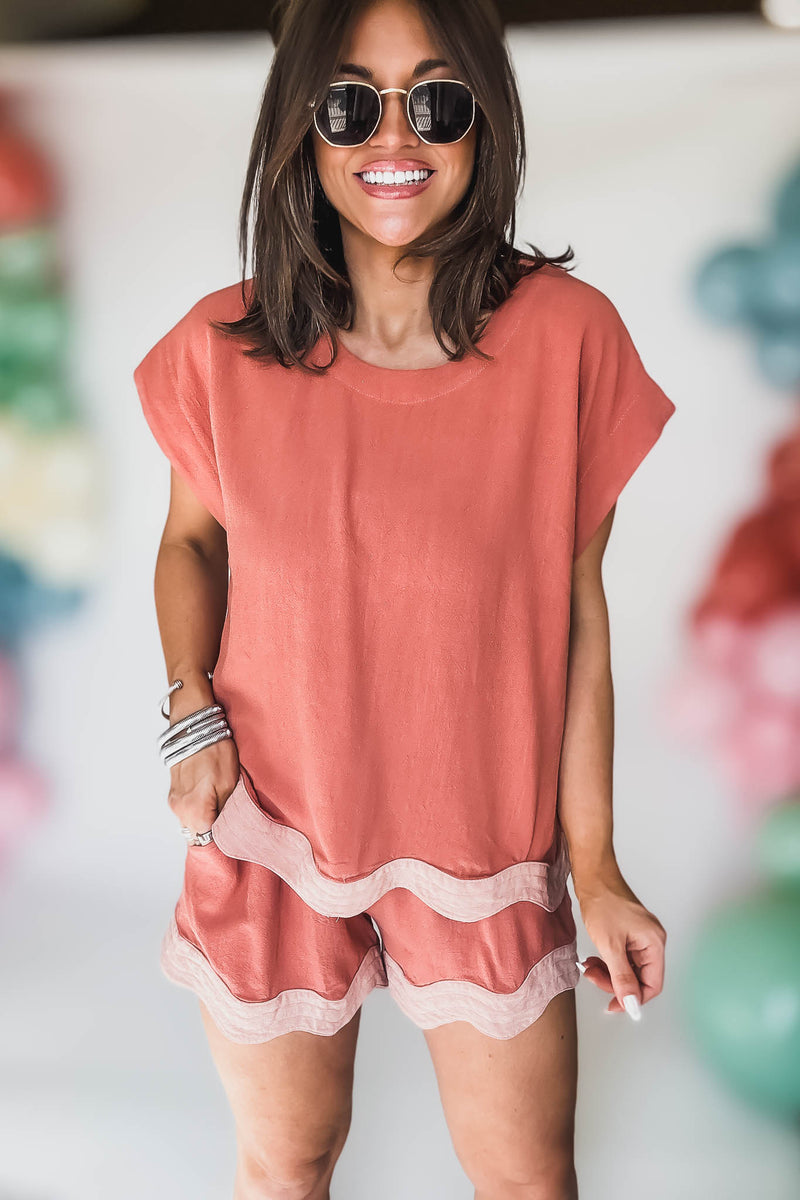 Colorblocked Top with Scalloped Hemline Top