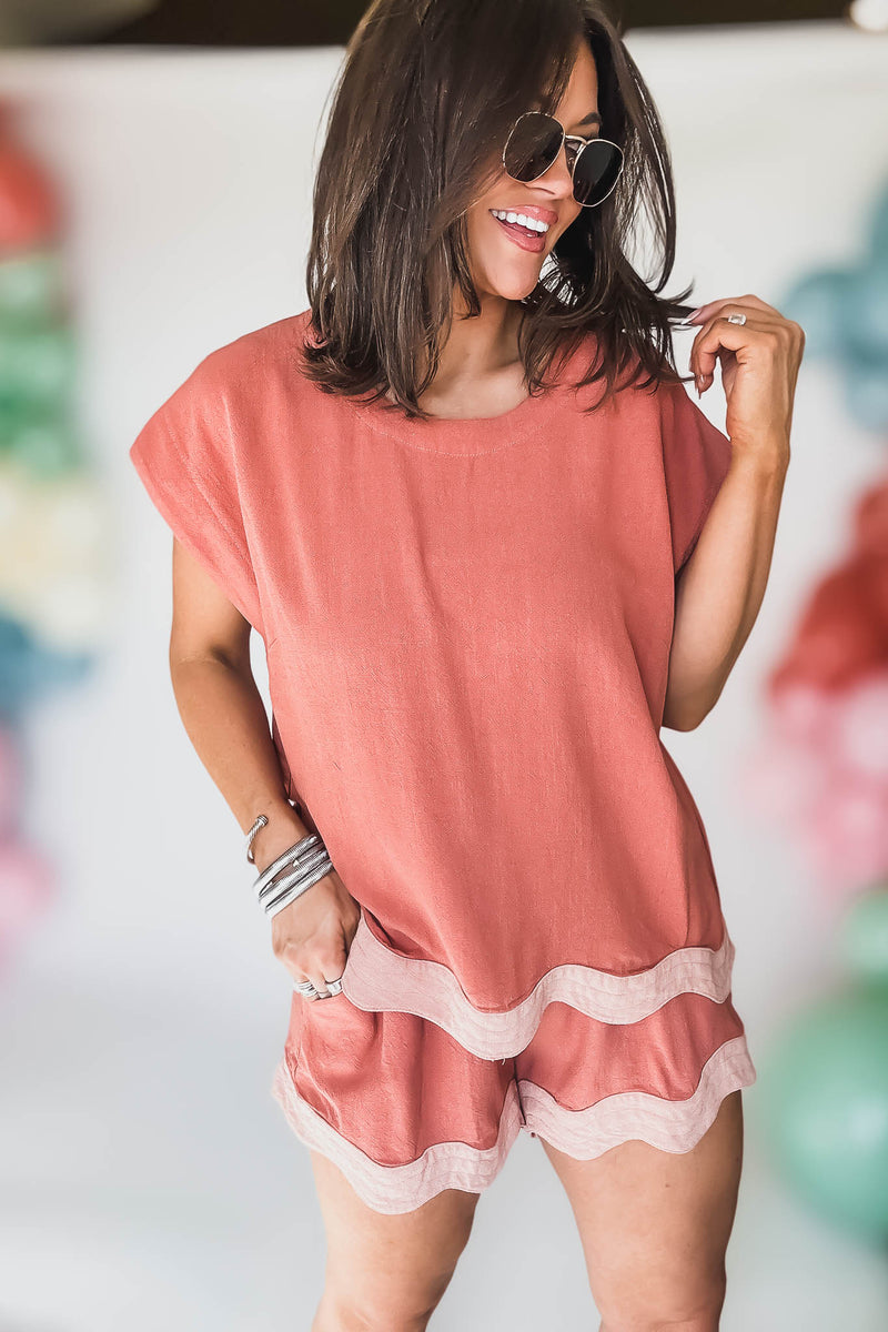Colorblocked Top with Scalloped Hemline Top