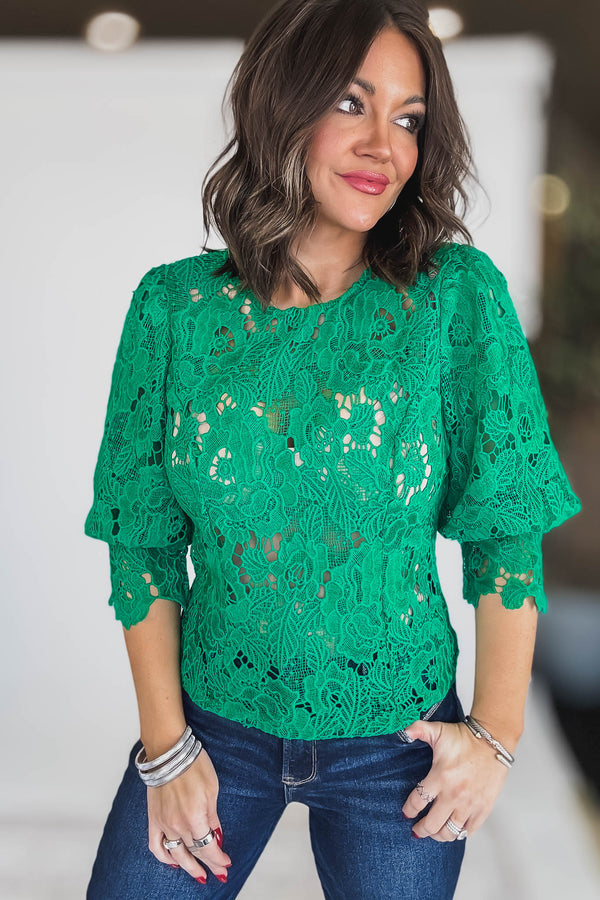 Lace Green 3/4th Sleeve Top