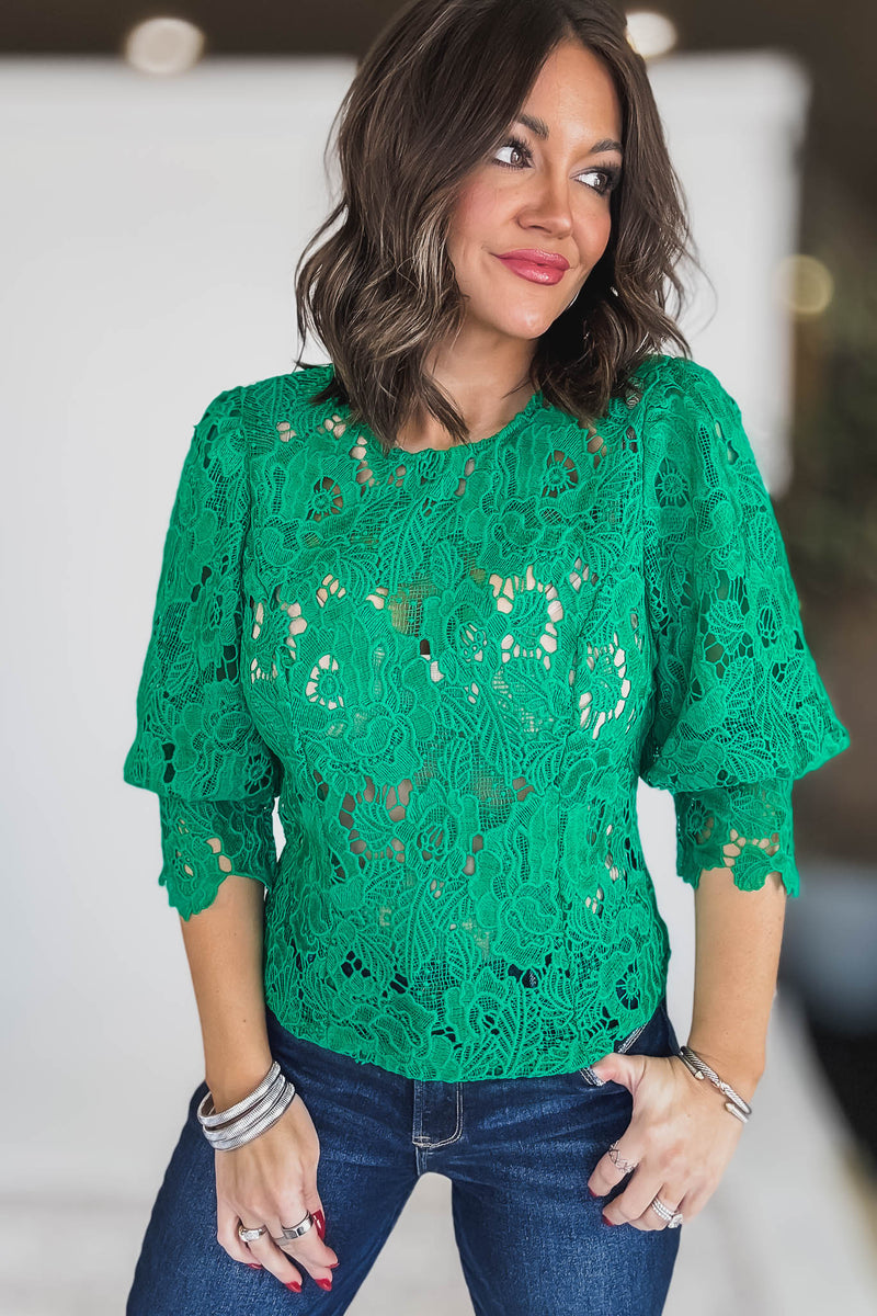 Lace Green 3/4th Sleeve Top