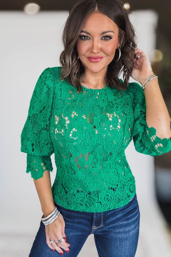 Lace Green 3/4th Sleeve Top