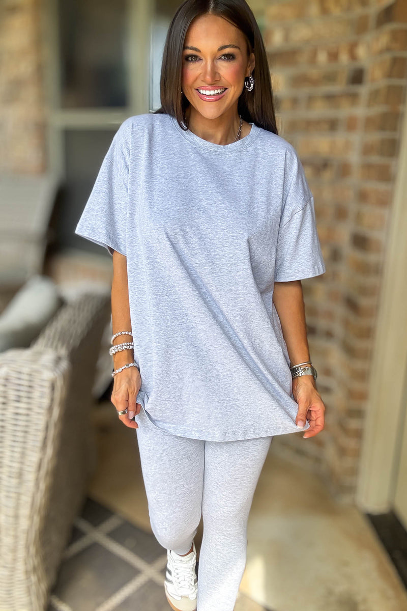 Heather Grey Cotton Round Neck Top & Legging Set