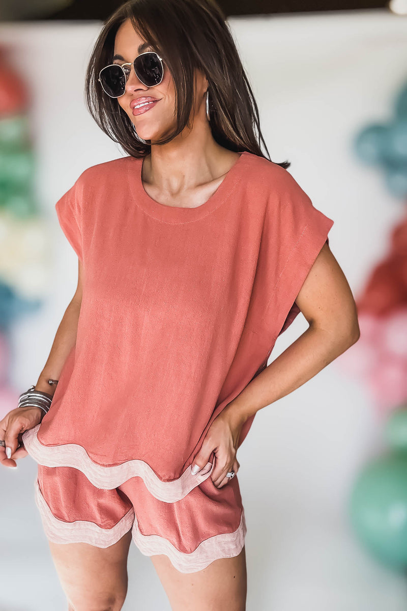Colorblocked Top with Scalloped Hemline Top