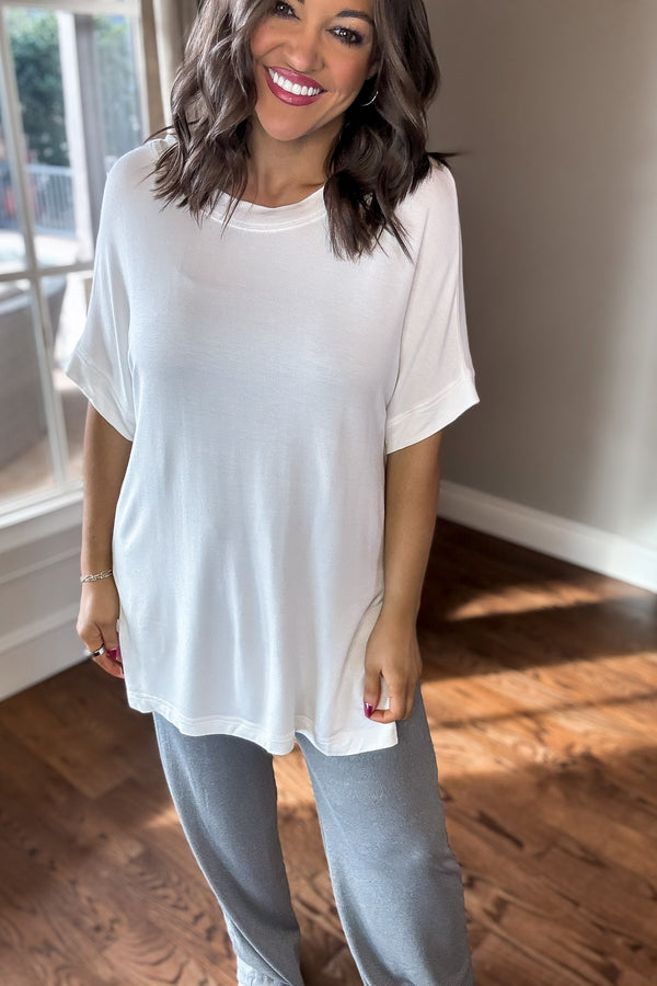 Traveling Far Dolman Sleeve Oversized Tunic White Tee