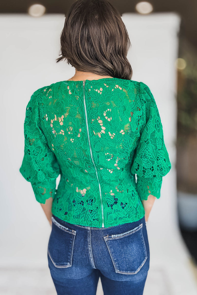 Lace Green 3/4th Sleeve Top