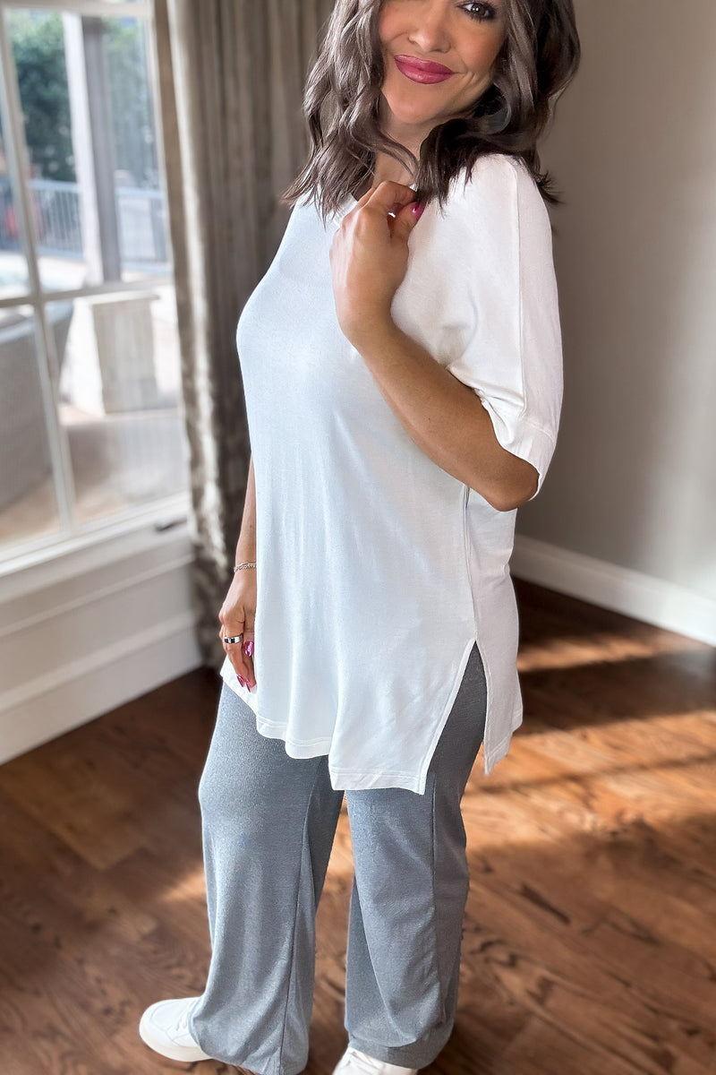 Traveling Far Dolman Sleeve Oversized Tunic White Tee