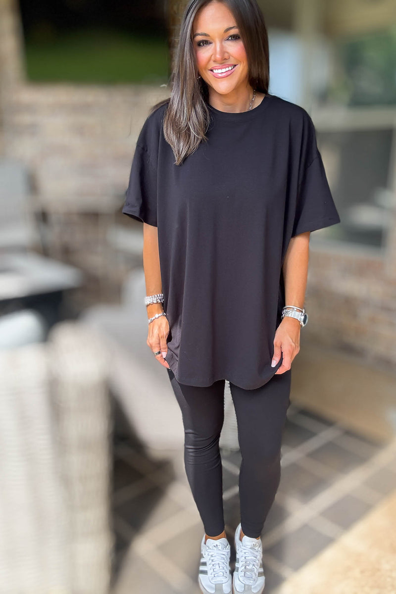 Black Cotton Round Neck Top & Legging Set